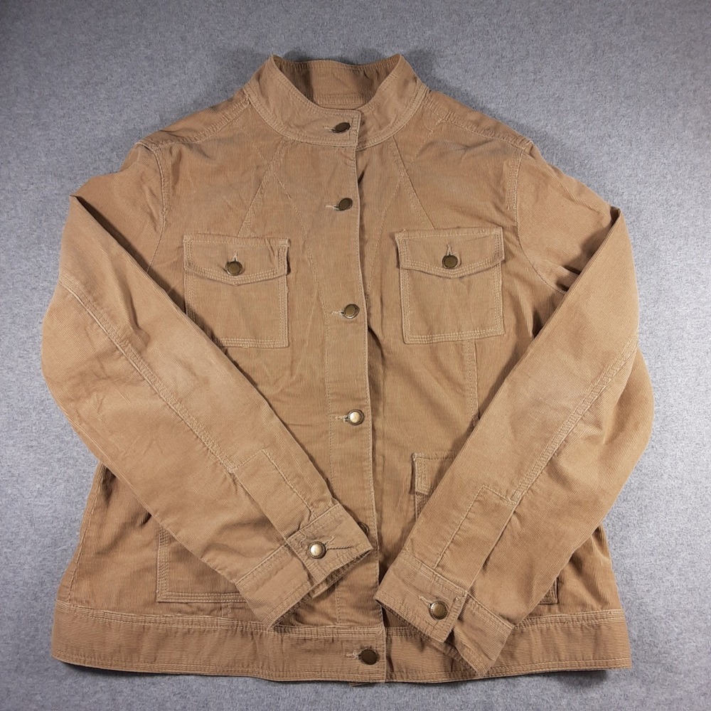 Caribbean Joe Tan Corduroy Utility Jacket Womens Large Khaki Cotton Field Coat
